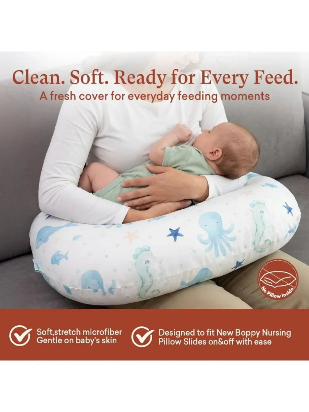 Soft Stretchy Nursing Pillow Covers - 3-Pack Washable Slipcovers for Feeding